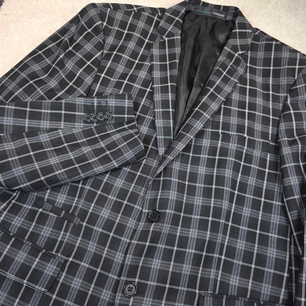 Ferrecci Suit Blazer Jacket Mens 42S Black White Plaid Notch Lapel Lined Formal